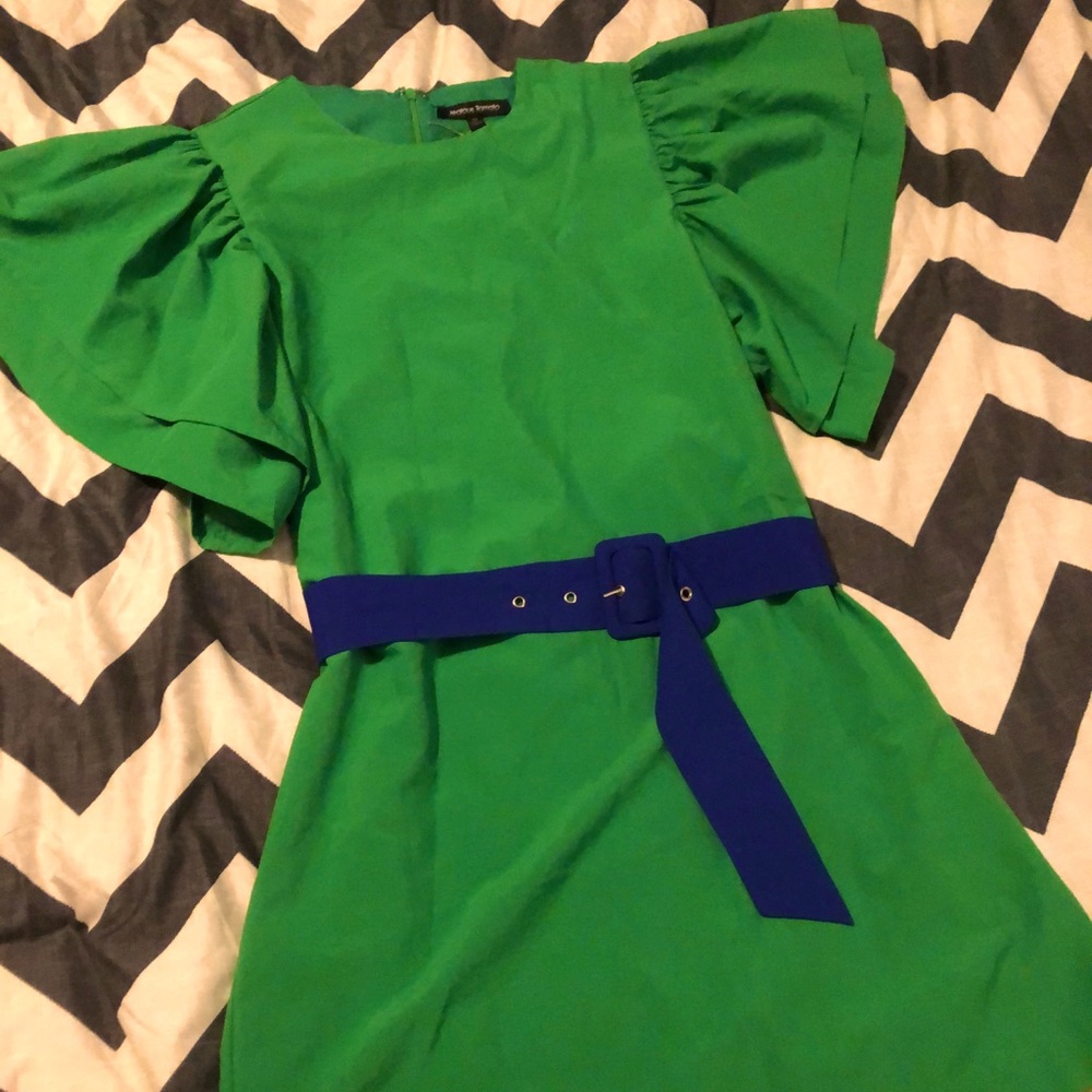 Jealous Tomato Green Dress with Navy Belt. New w tags.
